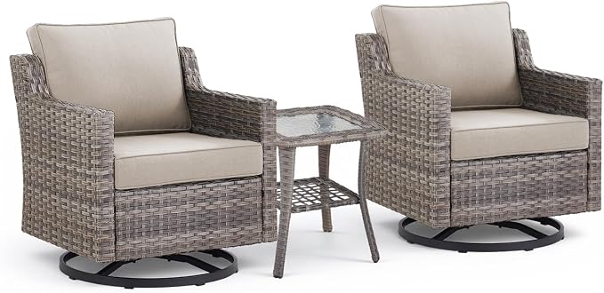 3 Pieces Patio Furniture Set-High Back Swivel Patio Chairs Set of 2 - Image 9