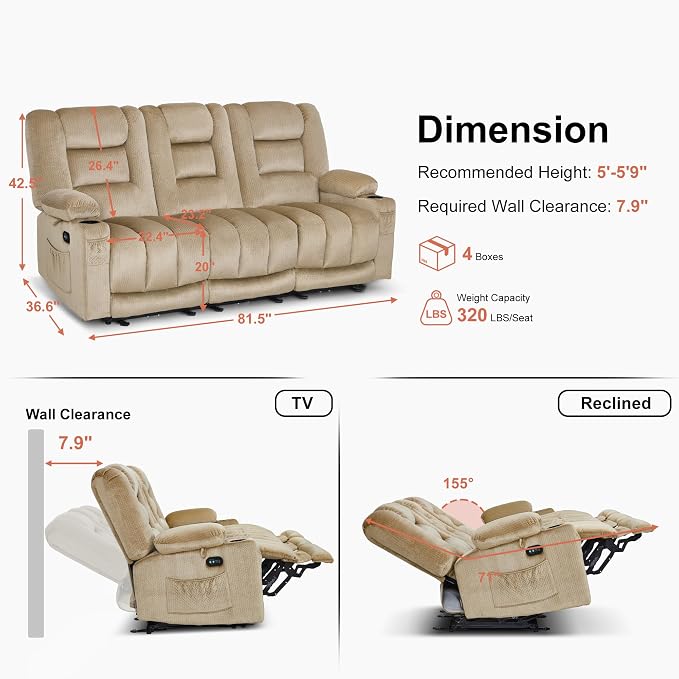 MCombo Zero Gravity Power Reclining Sofa - Image 3