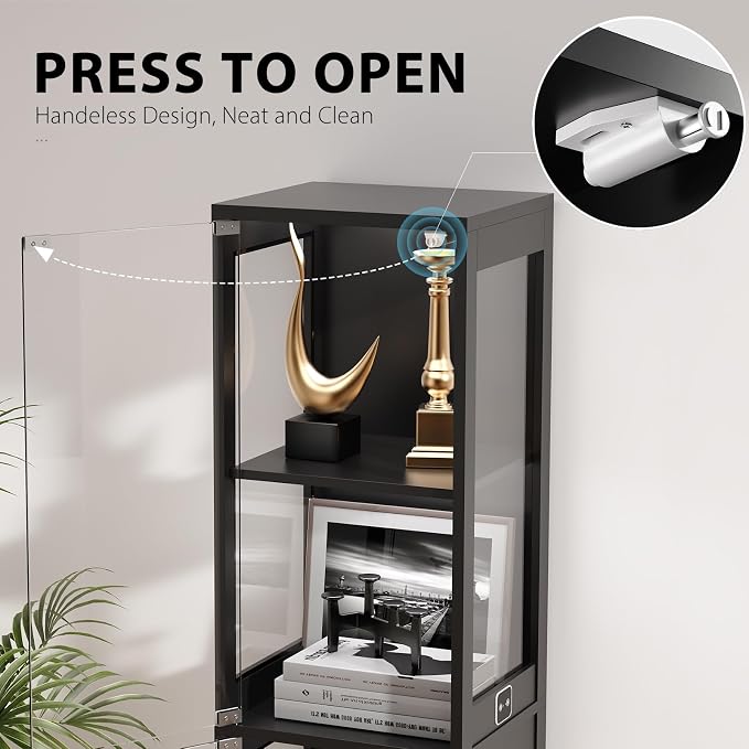 Display Cabinet with Glass Doors, Display Case with Lights and Human Body Sensor - Image 5