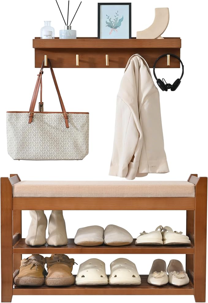 PETKABOO Shoe Rack for Front Door Entrance, 28” Entryway Bench by PETKABOO