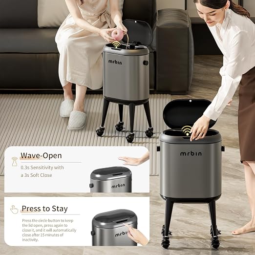 Stainless Steel Slim Bathroom Motion Sensor Trash Can - Image 2