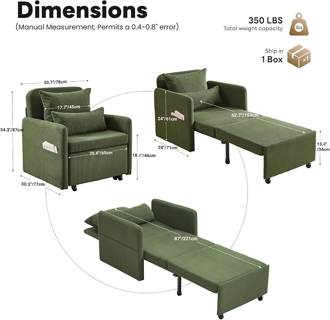 Iroomy 5-Level Adjustable Convertible Sleeper Chair Set of 2, 3-in-1 87'' Long - Image 2