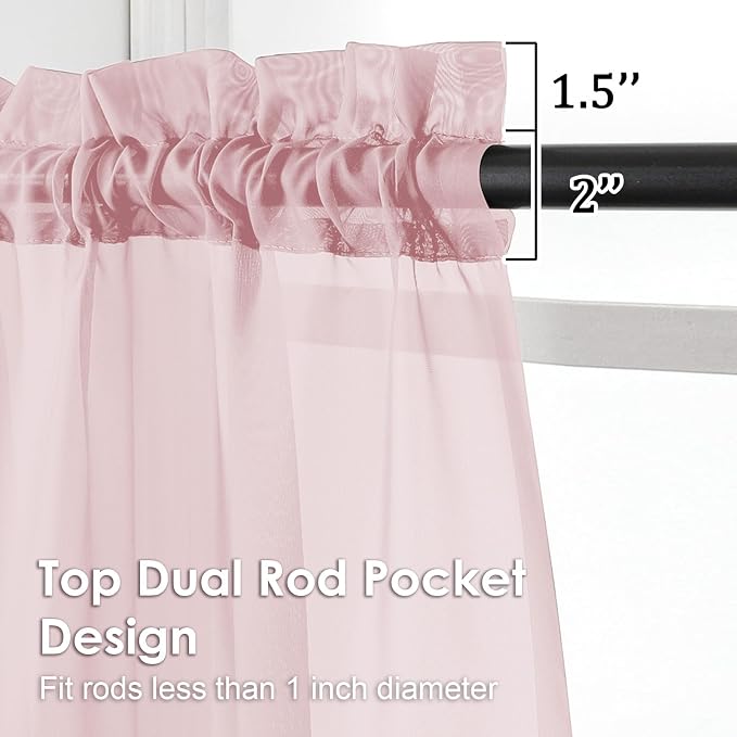 OVZME Blush Pink Sheer Curtains 36 inch Length 2 Panels Set, Light Filtering - Image 2