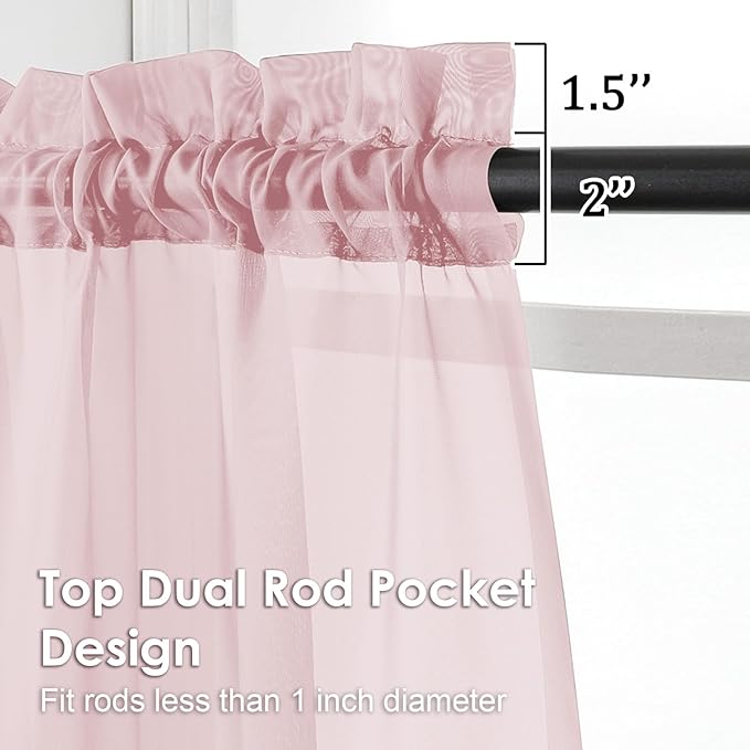 OVZME Blush Pink Sheer Curtains 45 Inches Long 2 Panels - Image 2