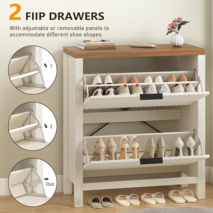 YOMILUVE Shoe Cabinet Storage for Entryway, Fluted Shoe Cabinet - Image 4