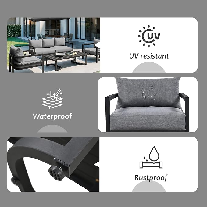 4-Piece Outdoor Steel Sofa Set, All Weather Patio Conversation Set - Image 6