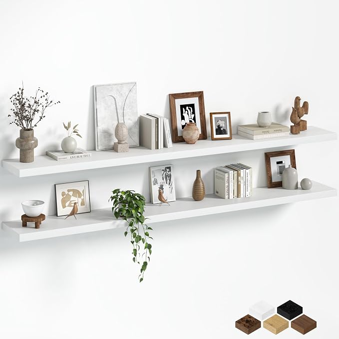 Fun Memories Floating Shelves for Wall, 72 Inch Long Set of 2 Rustic Wood Wall by FunMemories