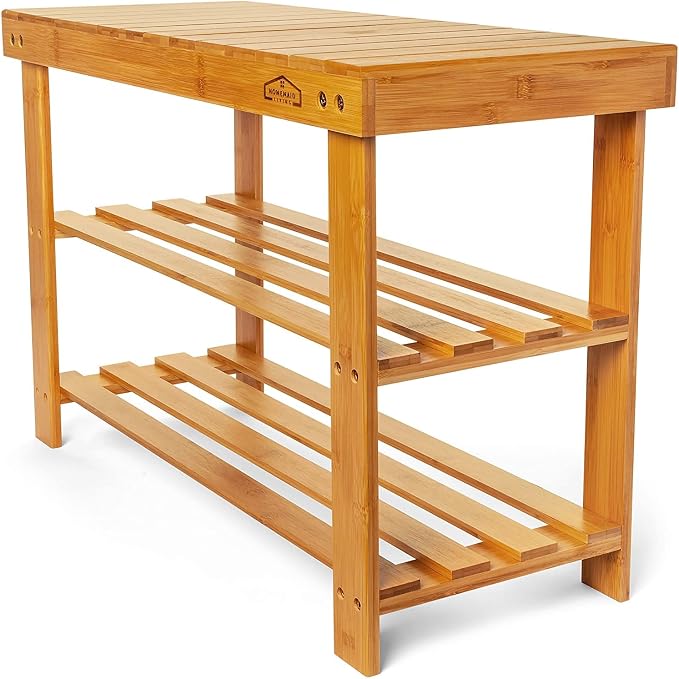 Purawood Bamboo 3 Tier Shoe Rack Bench, Premium Shoe Organizer or Entryway Bench - Image 8