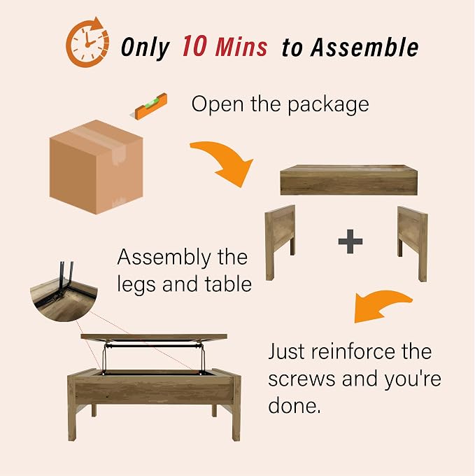 Lift Top Coffee Table with Hidden Compartment, Storage Coffee Table with Lift - Image 3