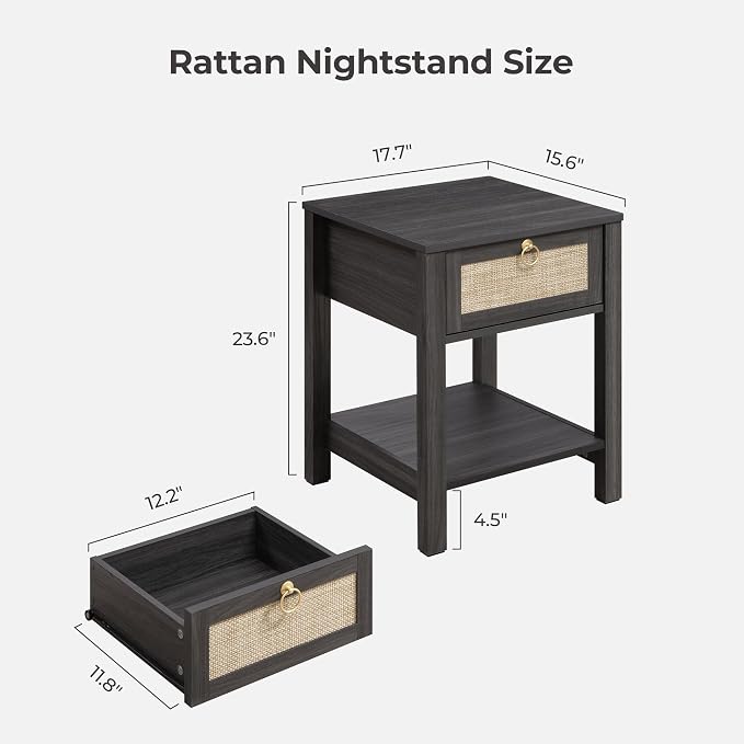 SICOTAS Rattan Nightstand, Rattan Decor Drawer - Image 9
