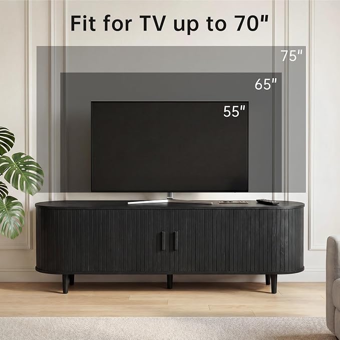 65" Mid Century Modern TV Stand, Wood TV Consoles - Image 6