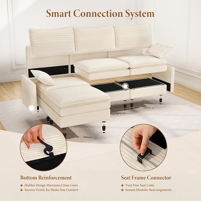 Vesgantti 108" Sectional Sleeper Sofa, 6-Seater Oversized Modular Cloud Couch - Image 5