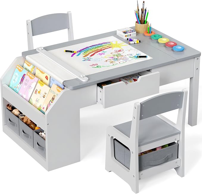 5-in-1 Kids Art Table and Chairs, Toddler Table and Chair Set, Craft Play Desk by JOCOEVOL
