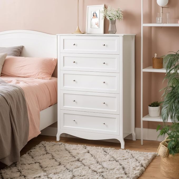 VINGLI White Dresser 5 Drawer Chest of Drawers - Image 8