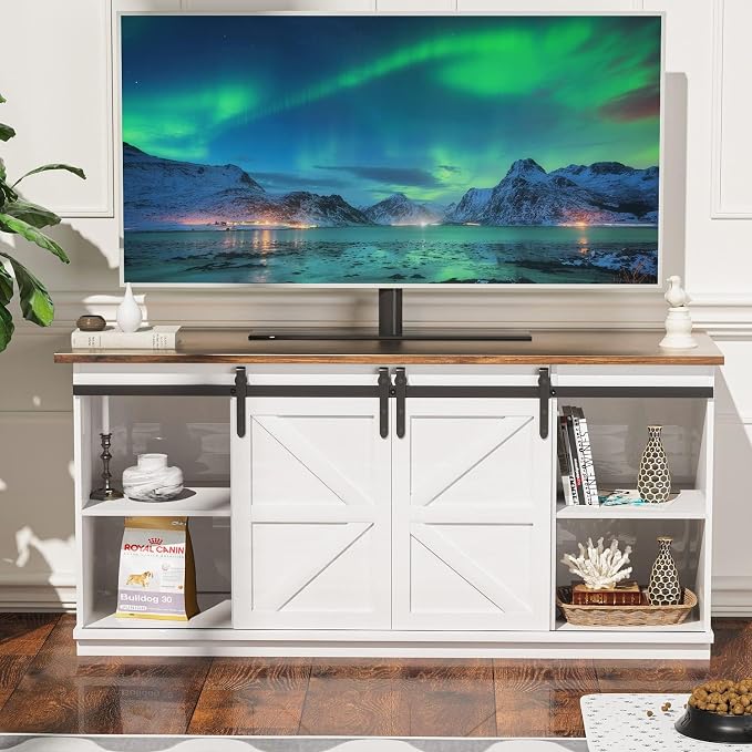 YESHOMY Farmhouse TV Stand for Televisions up to 65 Inches, Sliding Barn Doors - Image 2