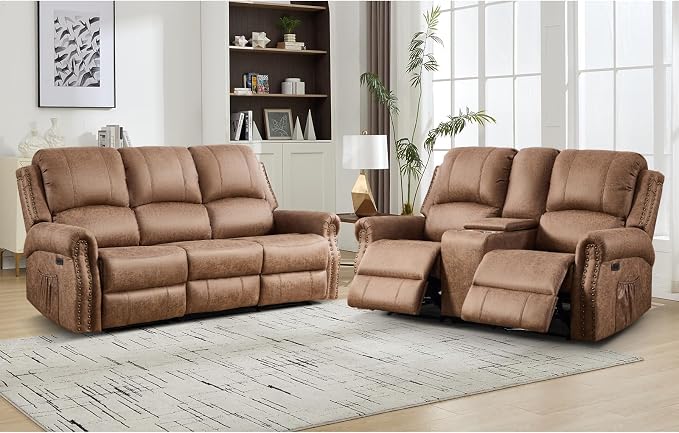 EBELLO 2 Pieces Power Reclining Sofa Set, Faux Leather Reclining Living Room - Image 7