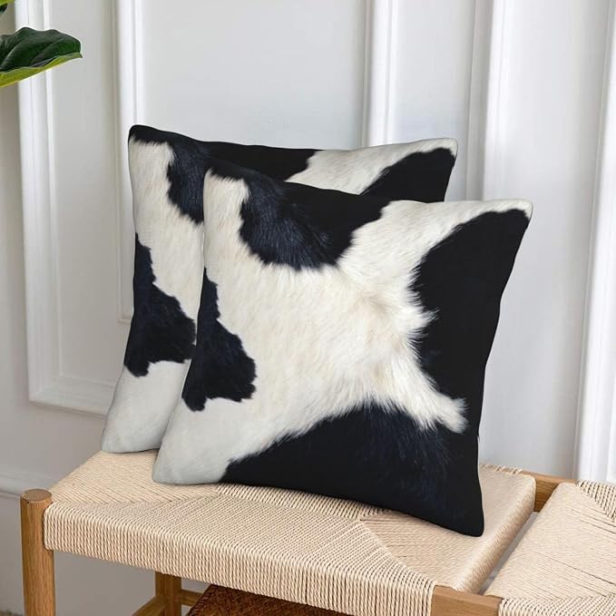 Black and White Western Cow Print Pillow Covers 18x18 Set of 2, Cowhide Accent - Image 7