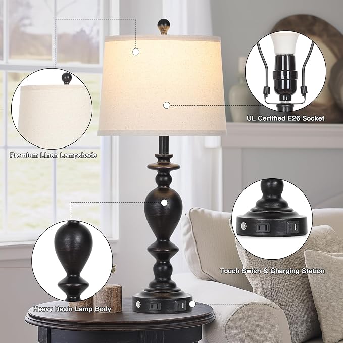 Cinkeda 28" Black Farmhouse Table Lamps Set of 2 - Image 7