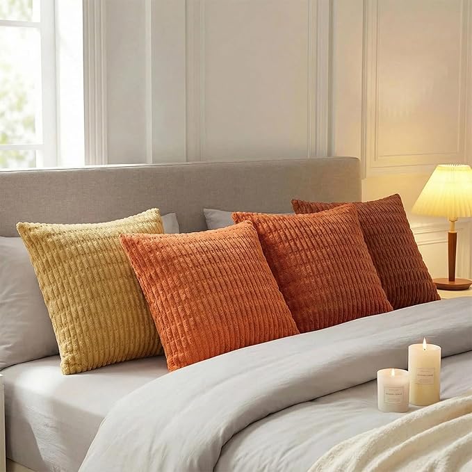 Fancy Homi Set of 4 Burnt Orange Fall Boho Decorative Throw Pillow Covers 24x24 - Image 3
