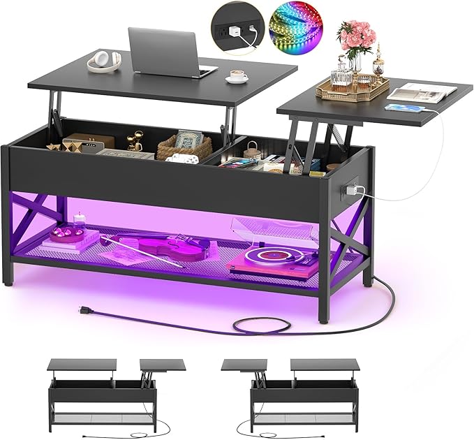 Aheaplus Black Lift-Top Coffee Table by Aheaplus