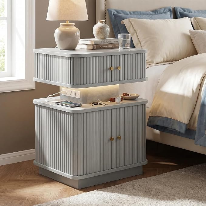 Nightstands Set of 2 with Charging Station, Modern Night Stands Set 2 with - Image 5