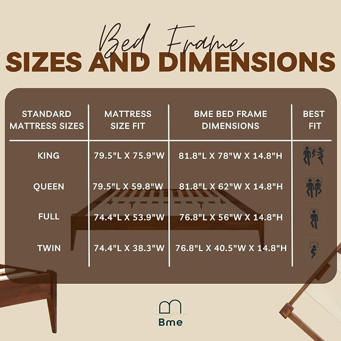Bme Dinkee King Size Bed Frame, 15 Inch High Platform, Modern Minimalist Style - Image 11