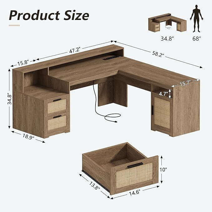 YOMILUVE 63" Farmhouse L Shaped Executive Desk - Image 2