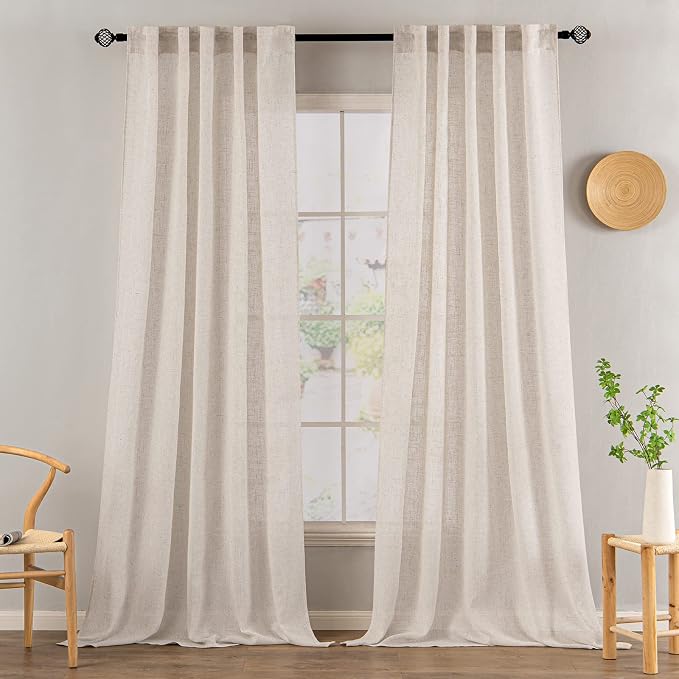 MIULEE Natural White Linen Curtains 96 Inch Long 2 Panels - Image 2