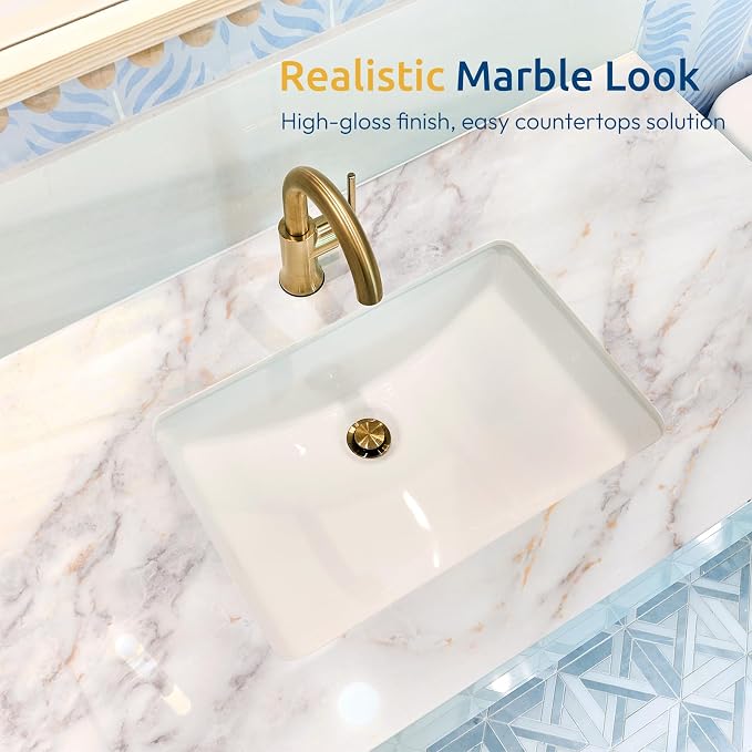 rabbitgoo Glossy Marble Contact Paper Peel and Stick Wallpaper 23.6" X 196.8" - Image 4