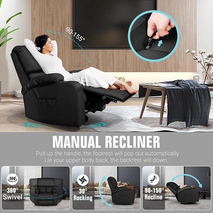 LEVELEVE Rocking Recliner Chair, Massage Rocker Recliner Chair - Image 4