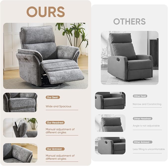 Power Swivel Rocker Recliner, Glider Recliner Nursery Chair - Image 8