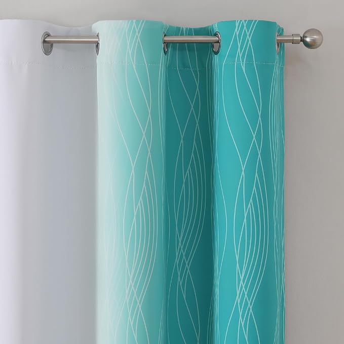 Estelar Textiler Teal and Greyish White Ombre Blackout Curtains 72 Inches Length - Image 4