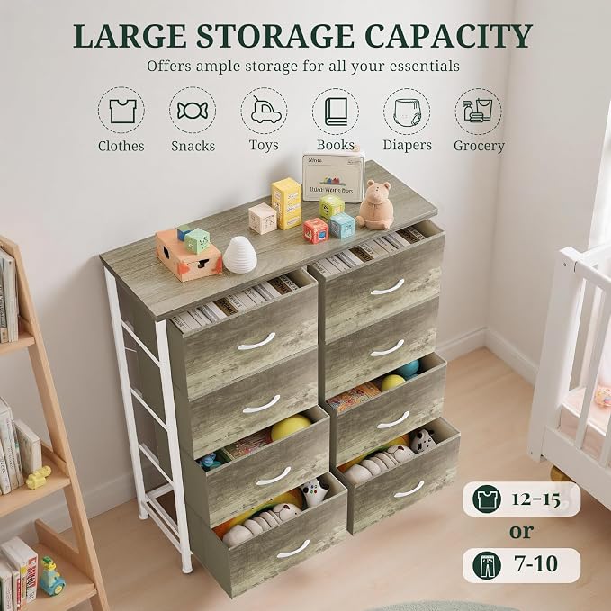 8-Drawer Dresser for Bedroom, Anti-Tip Tall Storage Organizer Chest of Drawers - Image 5