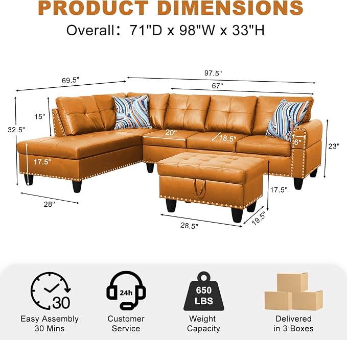 Wakefit Sectional Sofa Couch, Modern 4-Seaters Living Room Furniture Sets - Image 2