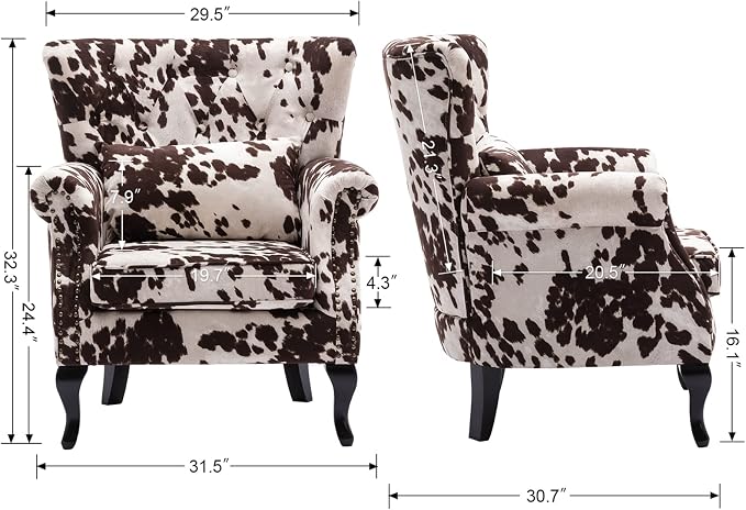 Set of 2 Mid-Century Modern Accent Chair, Velvet Armchair w/Tufted Back/Wood - Image 3