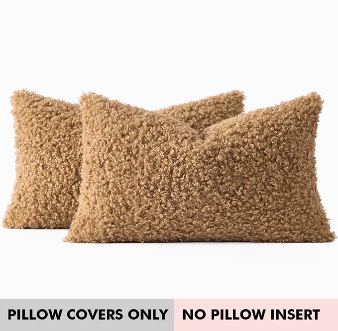 Faux Fur Throw Pillow Covers 20x12 Inch Set of 2 Boucle Neutral Decorative - Image 8