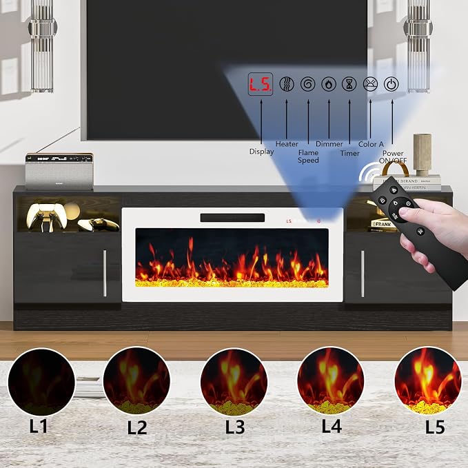 PRETZI Fireplace TV Stand with 36" Fireplace Up to 80" TVs, Remote Control - Image 3