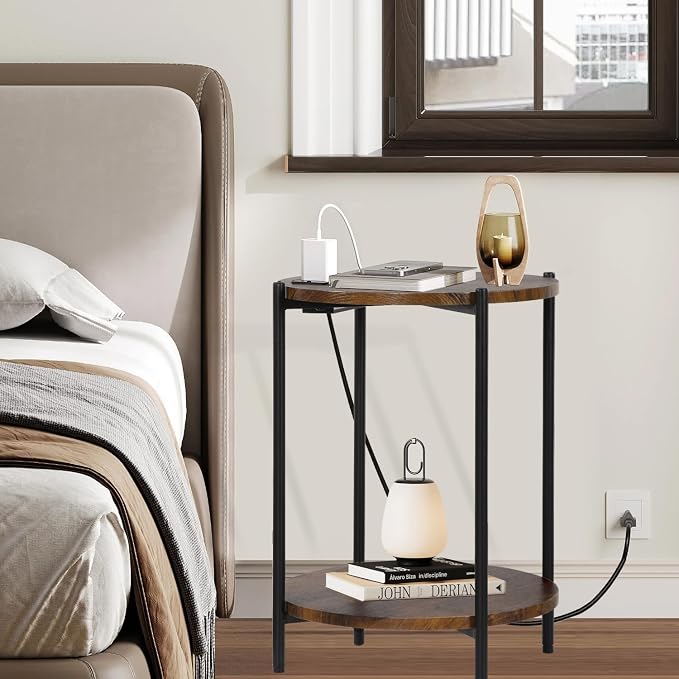 Gawicpy 2 Tier Round Side Table, Folding End Tables Coffee Table Simplistic - Image 2