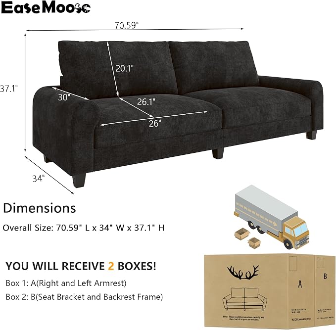 EASE MOOSE 70.6" Modern Deep Seat Loveseat Couch, Soft Chenille Sofa - Image 2