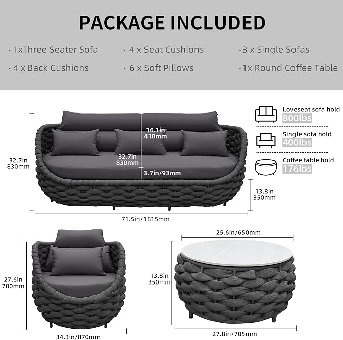 TWT Outdoor Patio Furniture Set-5 Pieces Aluminum Sectional Sofa, Metal Patio - Image 6