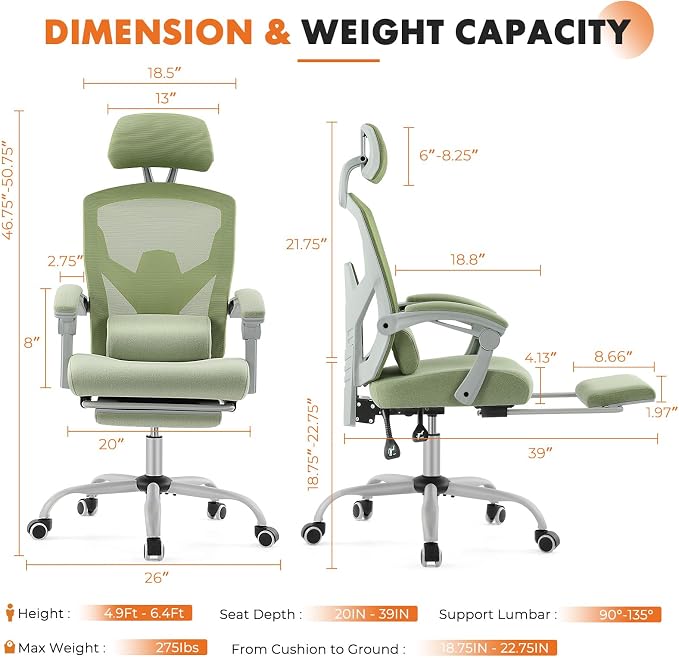 Sweetcrispy Office Computer Desk Chair, Ergonomic High-Back Mesh Rolling Work - Image 2