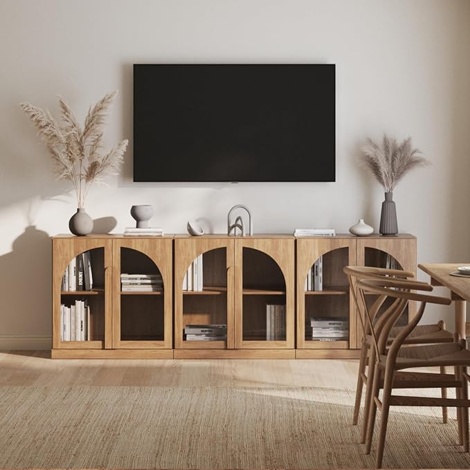 BELLEZE 2 Tier Bookshelf with Arched Glass Door - Image 6