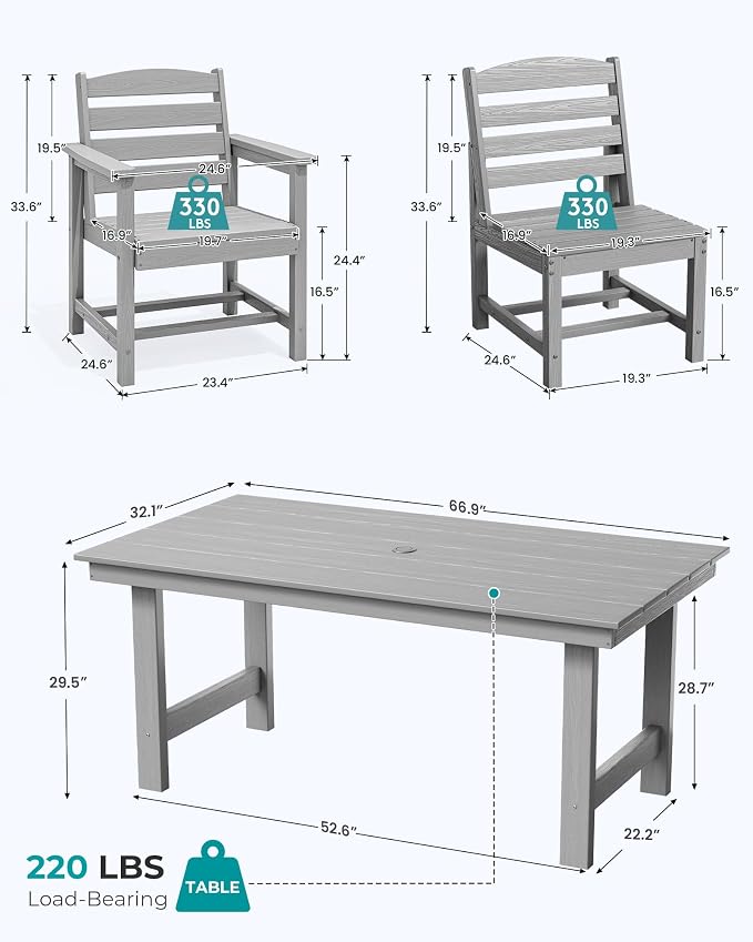 SERWALL Patio Dining Sets for 10 Person, HDPE Dining Set - Image 4