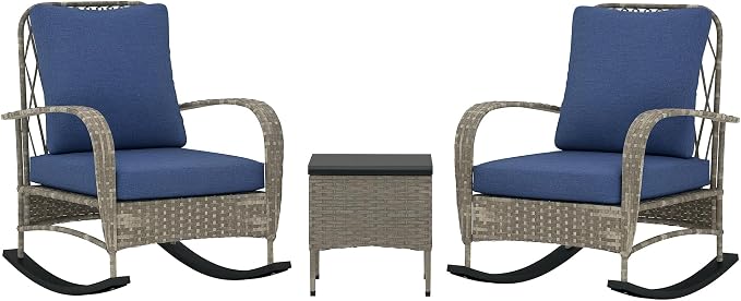 Outsunny 3 Piece Wicker Patio Furniture Set, PE Rattan Rocking Chairs by Outsunny