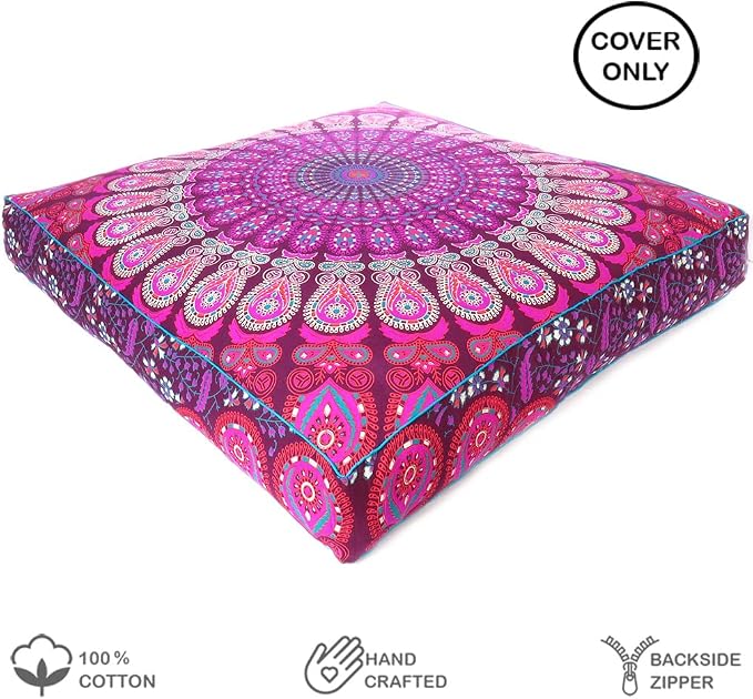 Mandala Floor Pillow Cover Meditation Cushion Seating Throw Hippie Round - Image 2