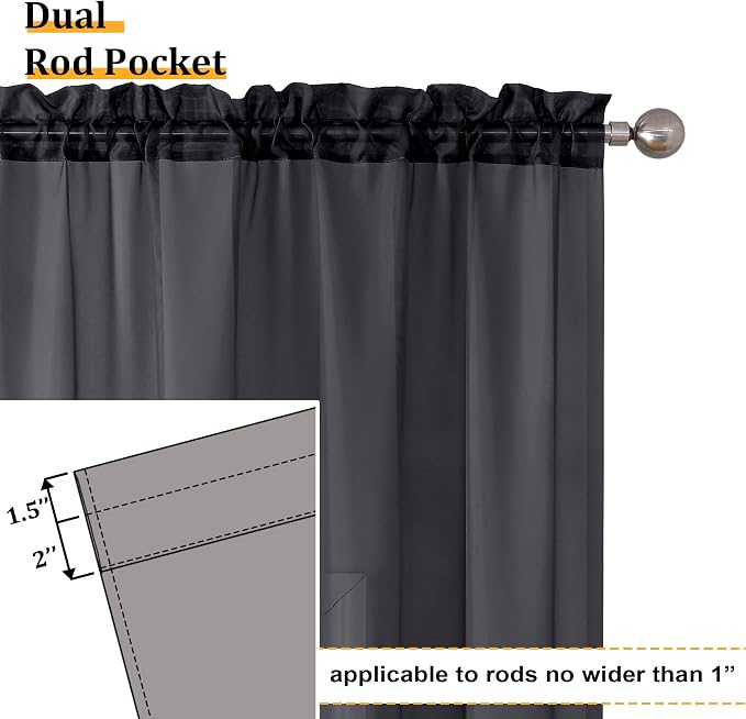 Aiyufeng Black Sheer Curtains 90 Inches Long, Light Filtering Rod Pocket Solid - Image 3