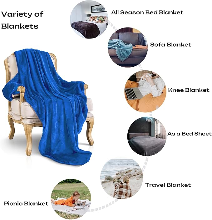 JIAHANNHA Flannel Fleece Blanket Queen Size Royal Blue 90 by 90 Inches Blankets - Image 4