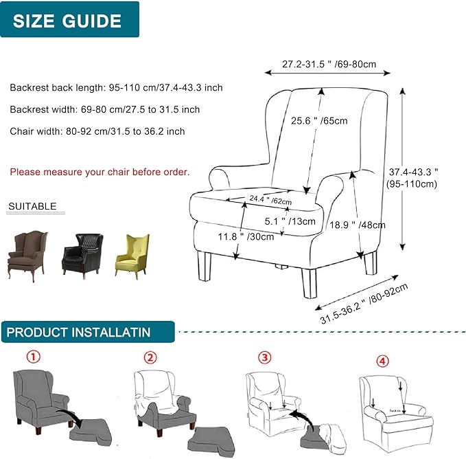 KRFOONN Wingback Chair Covers Slipcovers 2 Piece Stretch Wing Chair Covers - Image 6