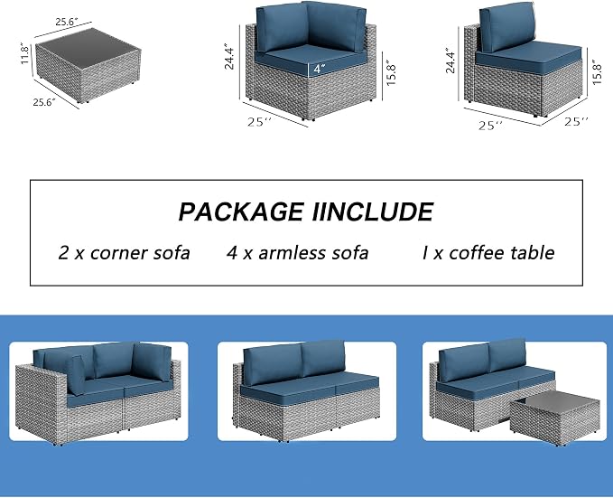 7 Piece Outdoor Patio Furniture Set, All Weather Conversation Set - Image 4