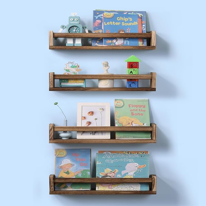 Nursery Room Shelves Set of 4, Wood Floating Book Shelves - Image 4